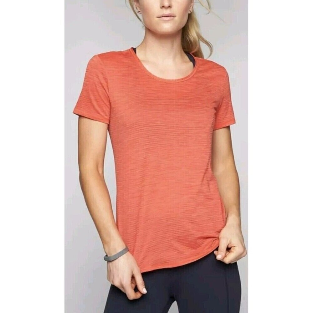 Athleta Womens Active T Shirt Orange Peach V-neck Burnout Thin Slub Size S